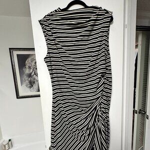 Anthropologie Women's Black & White Striped Ruched Mini Dress, Size 2x